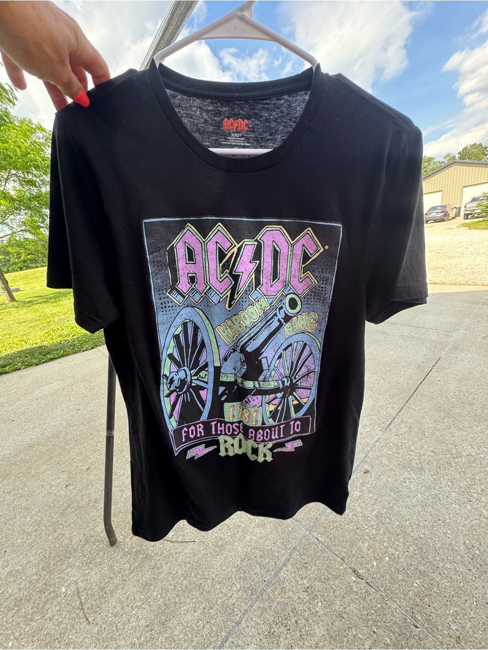 AC/DC Black  Short-Sleeve Tee with Pastel Cannon Graphic